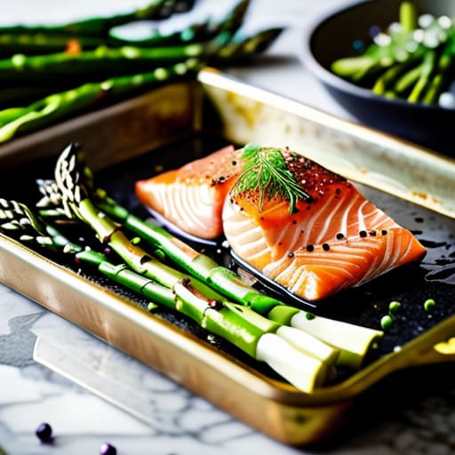 Sheet pan Lemon-Garlic Salmon and Asparagus.
