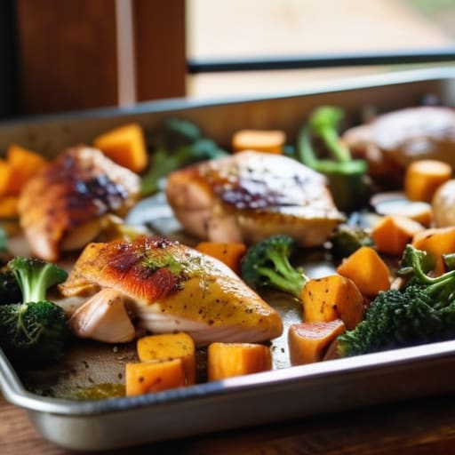 Chicken and vegetables using The Sheet Pan Strategy.