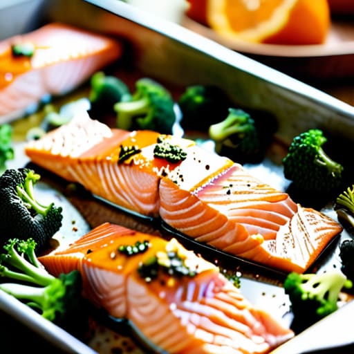 Salmon and vegetables for sheet pan efficiency.